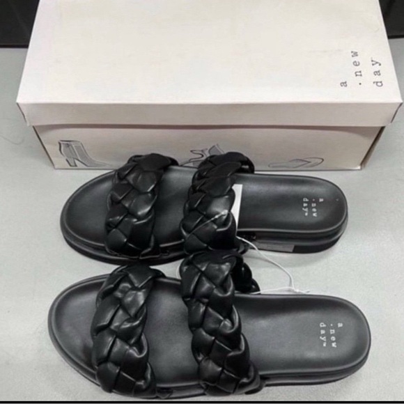 A New Day Black Braided Slide Sandals - Picture 2 of 4